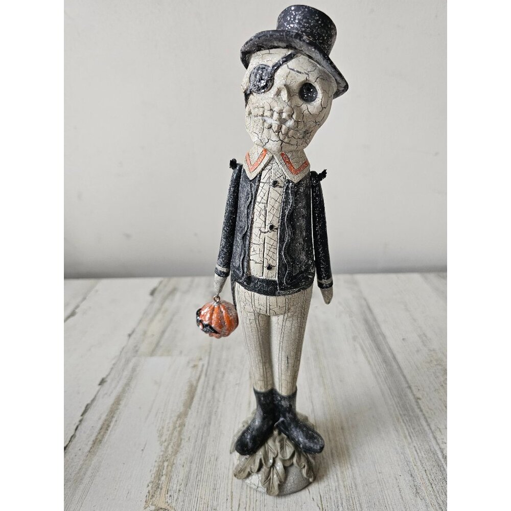 Transpac vintage skeleton statue RARE jack-o'-lantern top hat figurine Halloween